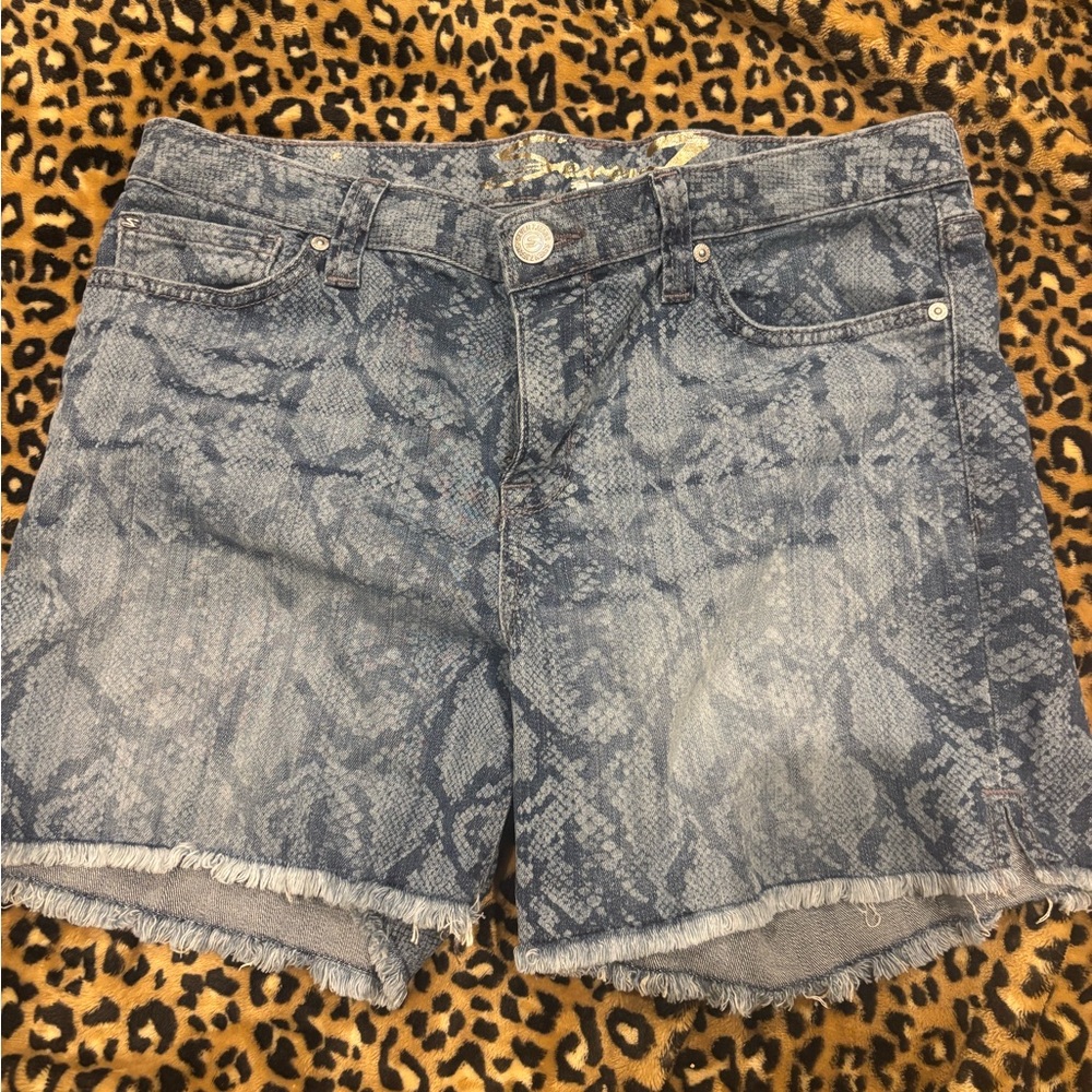 Seven7 Blue Patterned Jean Shorts